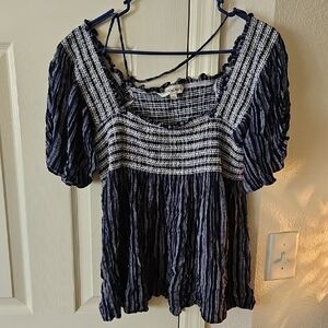 Women's Navy and White Smocked Top Davi & Dani